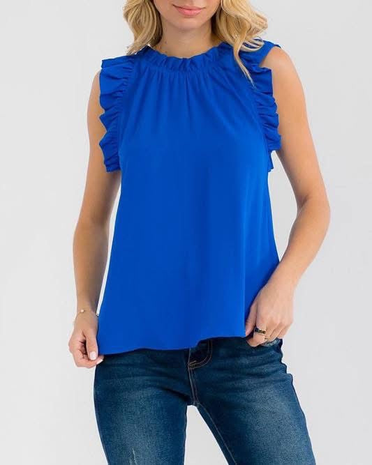 Royal Blue Sleeveless Shoulder Blouse