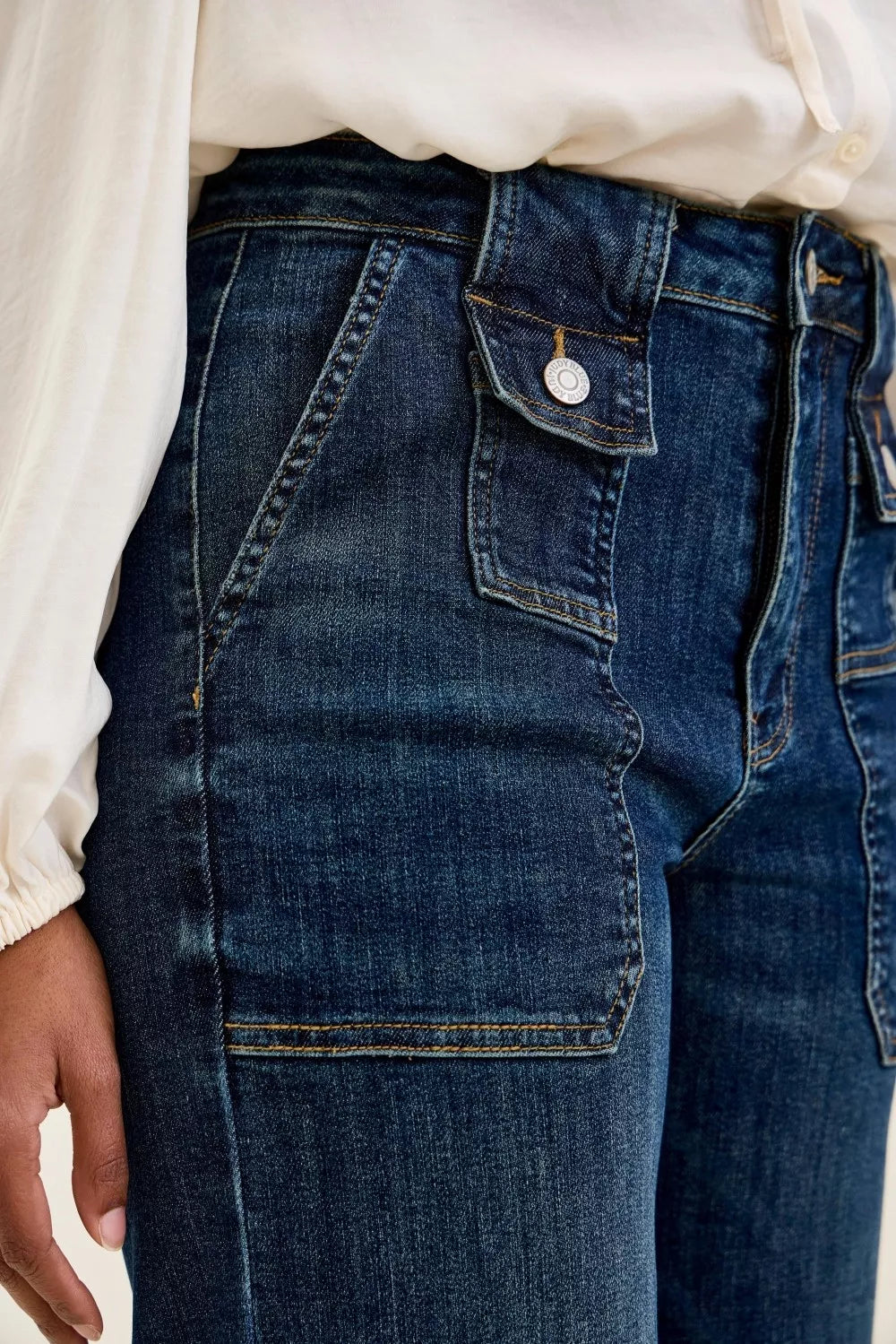 Judy Blue High Waist Wide Crop Utility Jeans with Patch Pocket