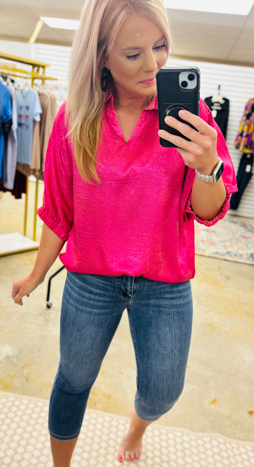 Hot Pink Metallic Blouse