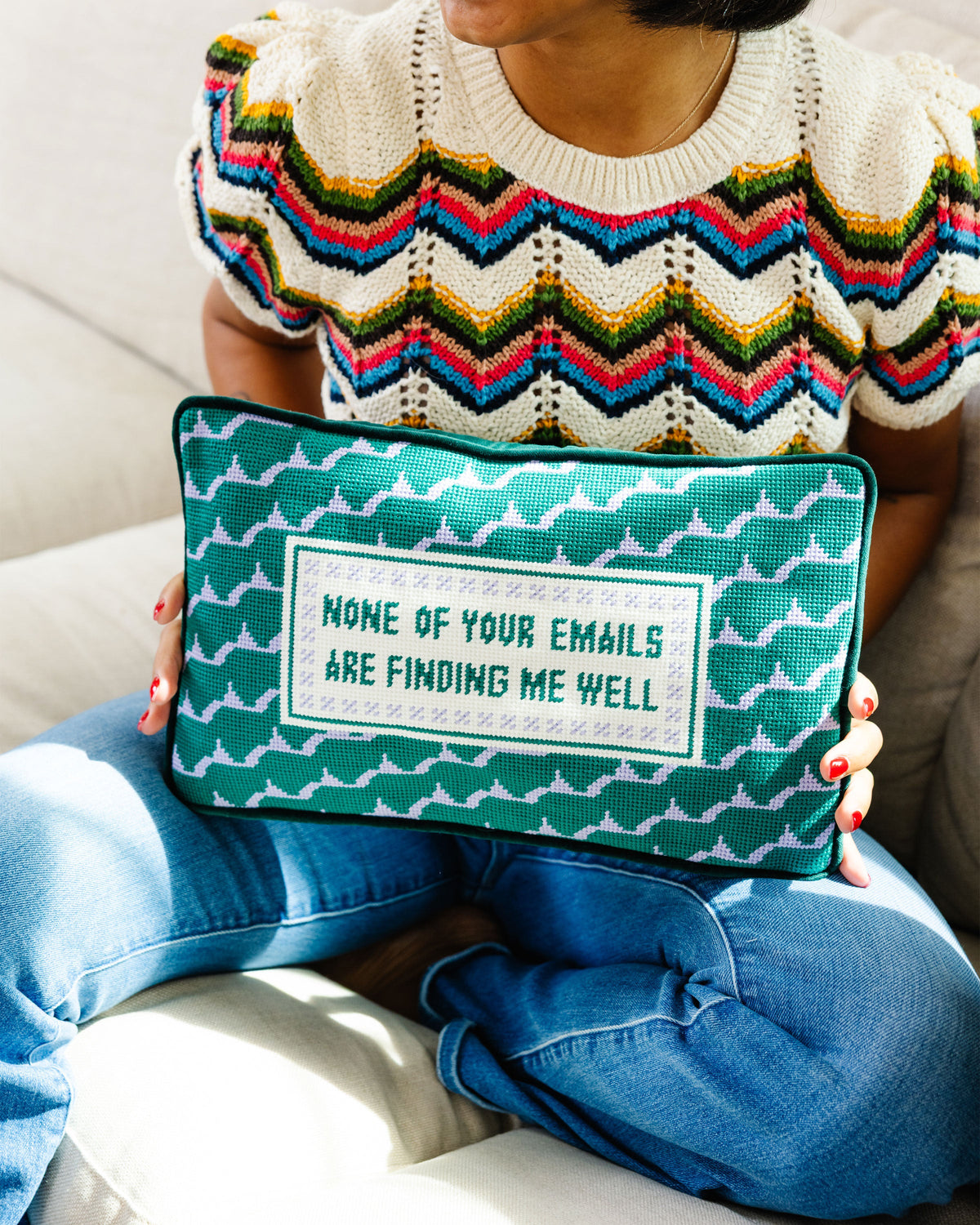 Emails Finding Me Needlepoint Pillow