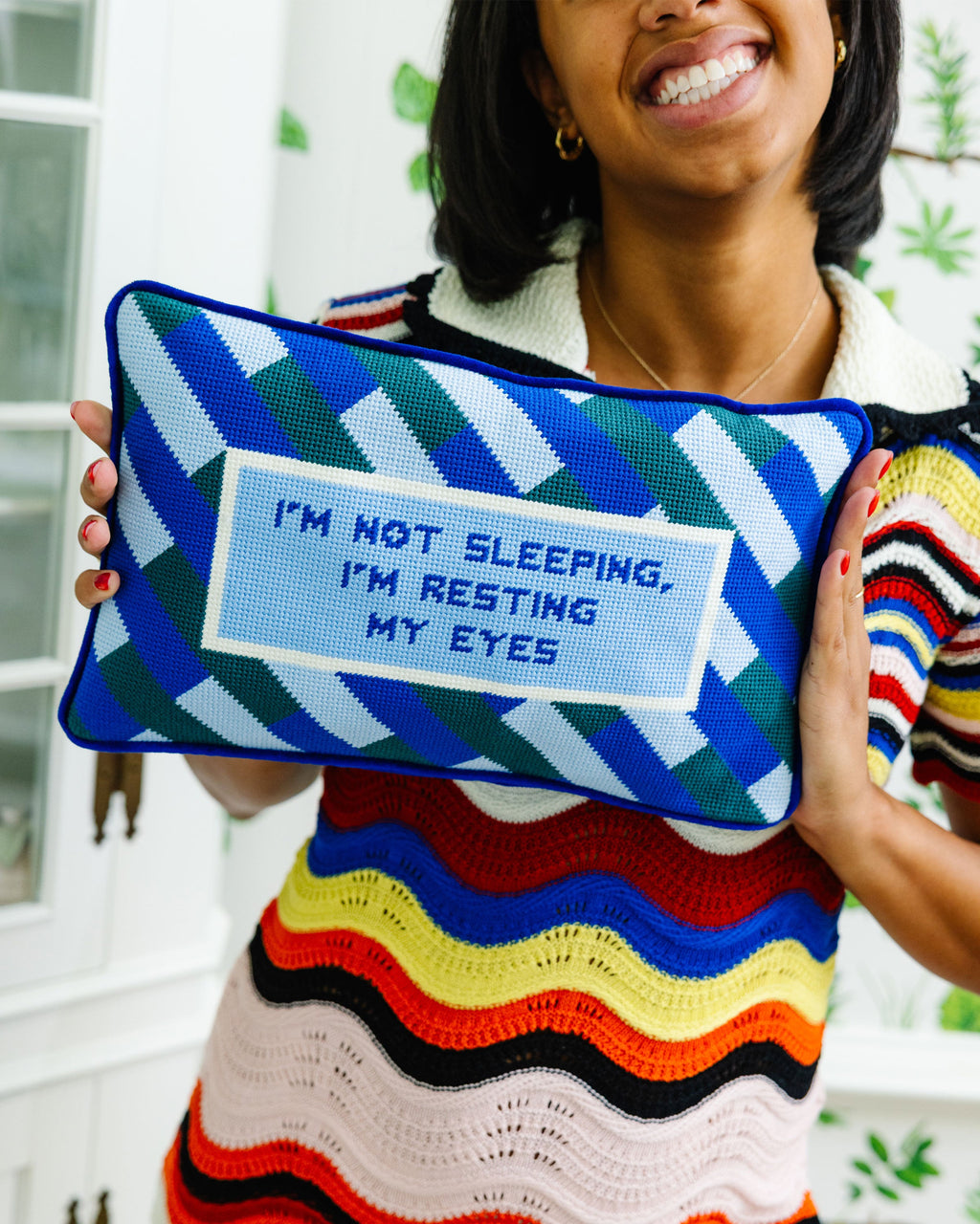 Eyes Resting Needlepoint Pillow