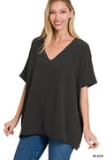 Black Basic Airflow Middle Seam Blouse