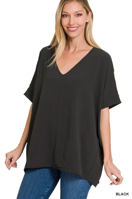 Black Basic Airflow Middle Seam Blouse