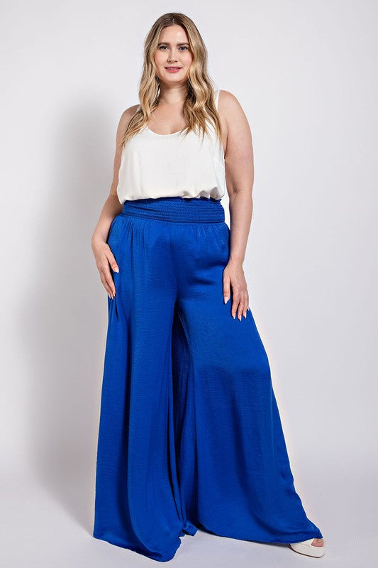 Royal Blue Satin Flowy Pants