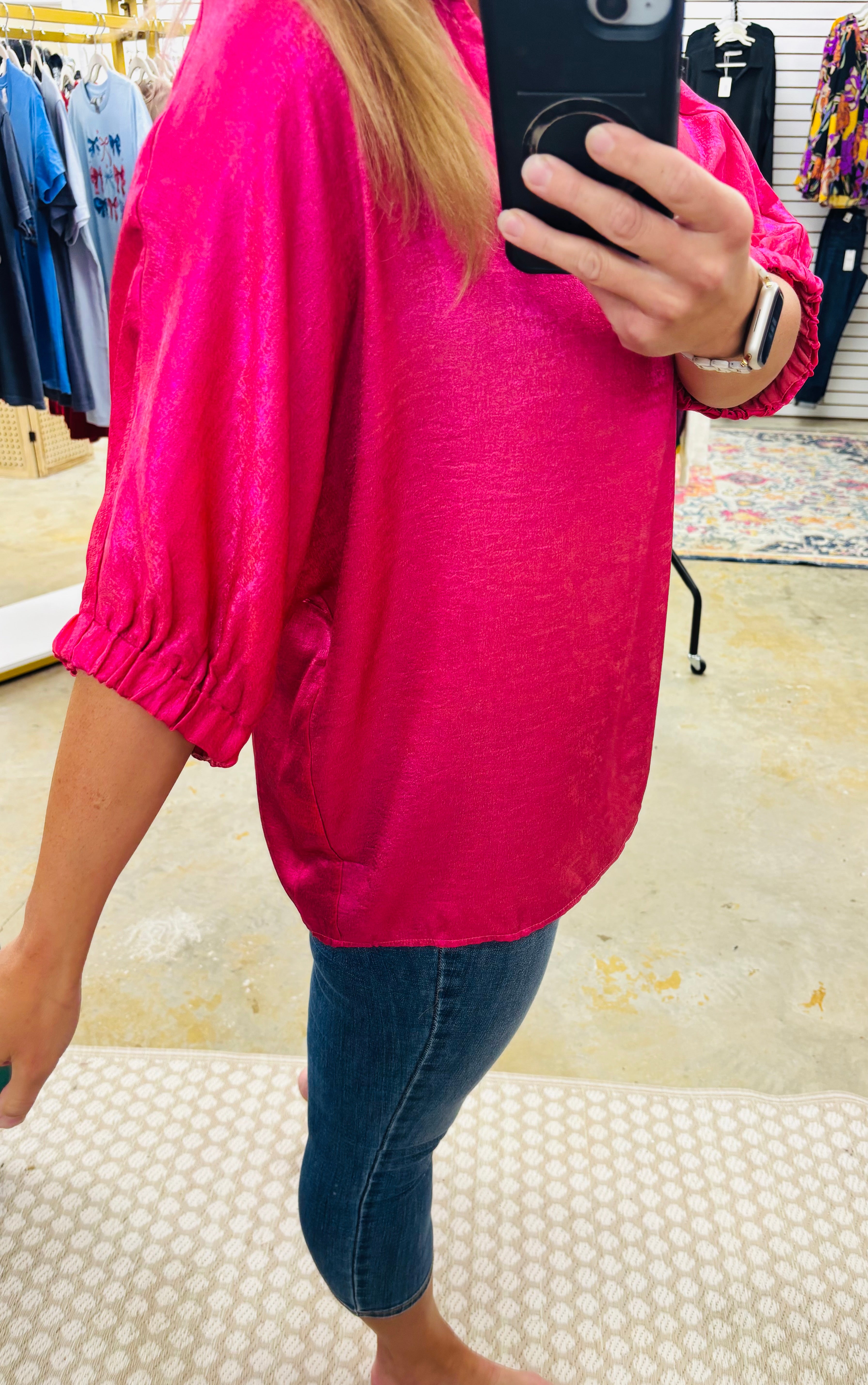 Hot Pink Metallic Blouse