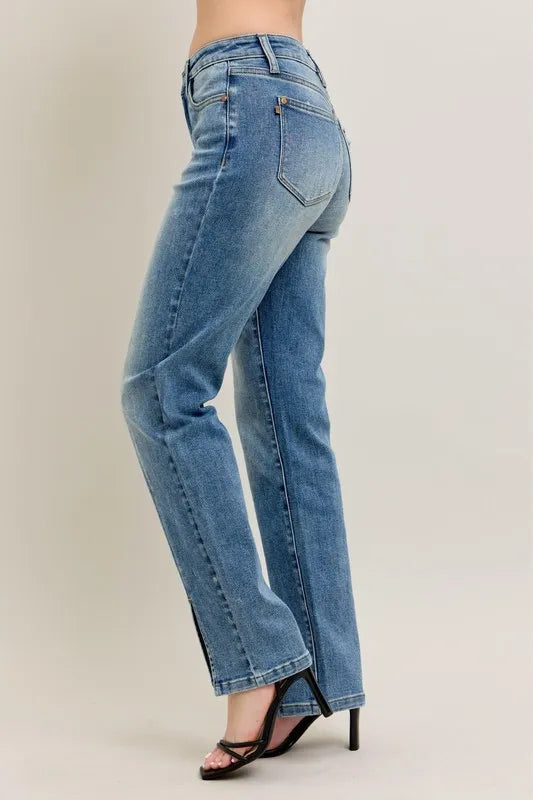 Judy Blue Full Size High Waist Vintage Wash Front Seam & Slit Straight Plus Size
