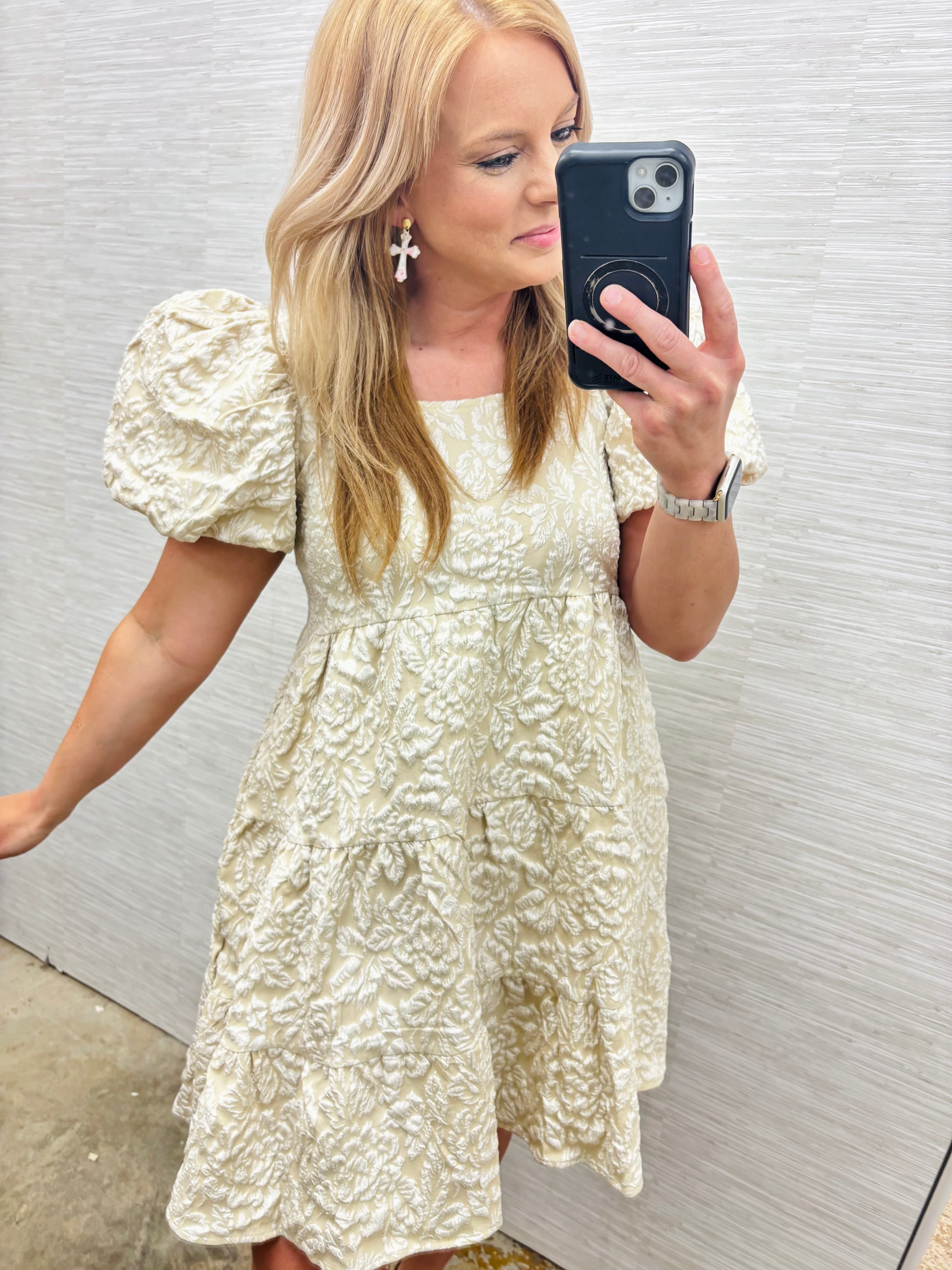 Khaki Embroidered Dress