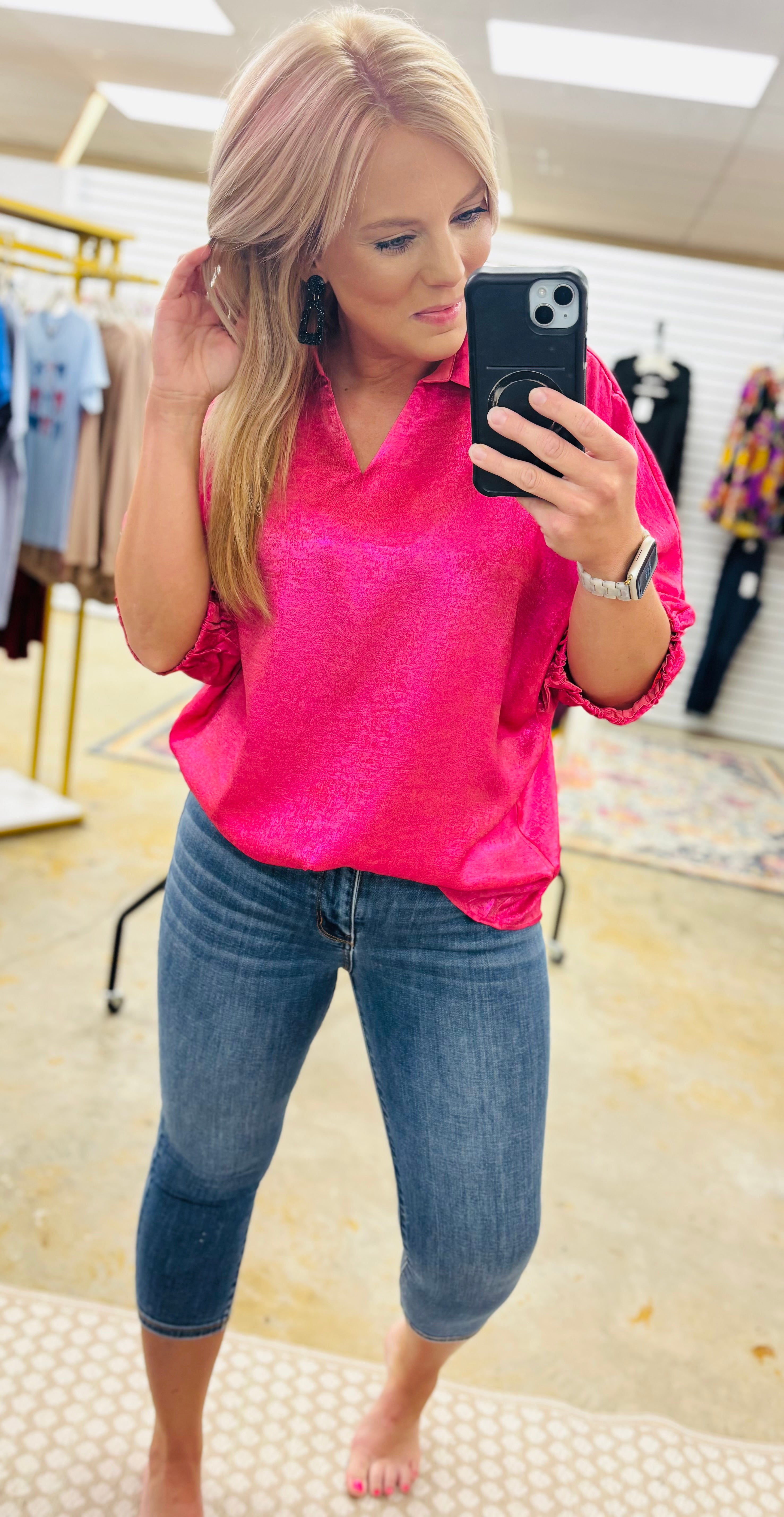Hot Pink Metallic Blouse
