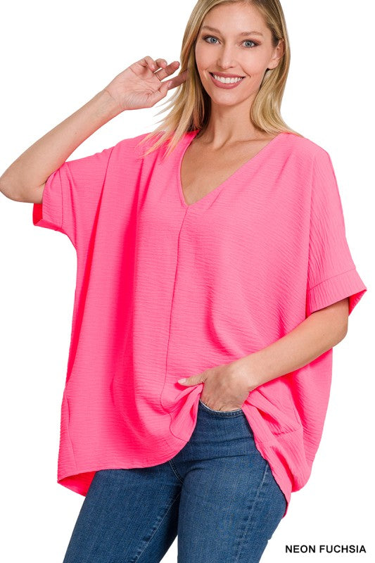 Neon Pink Basic Airflow Middle Seam Blouse
