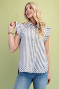 Casual Stripes Button Blouse