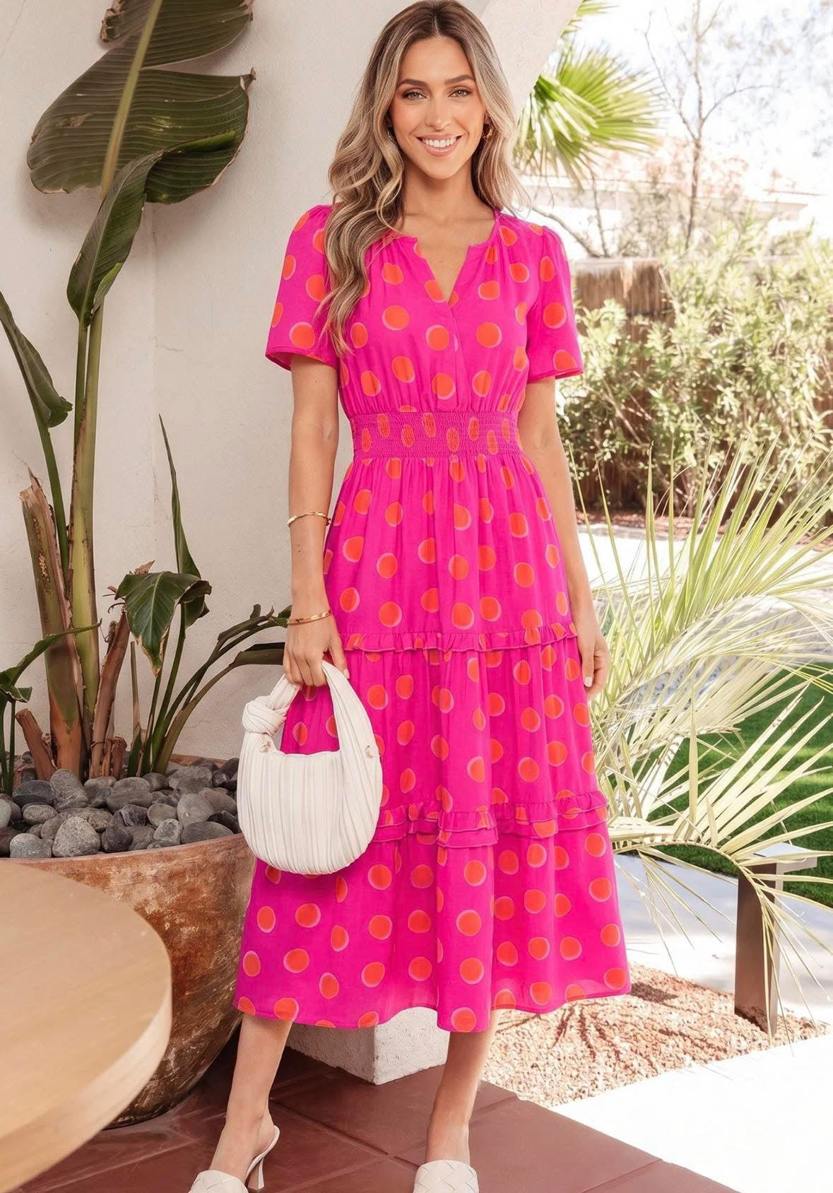 Pink and Oranges Polka Dot Maxi