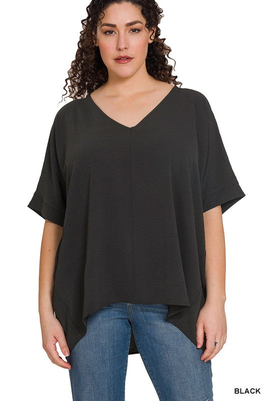 Black Basic Airflow Middle Seam Blouse