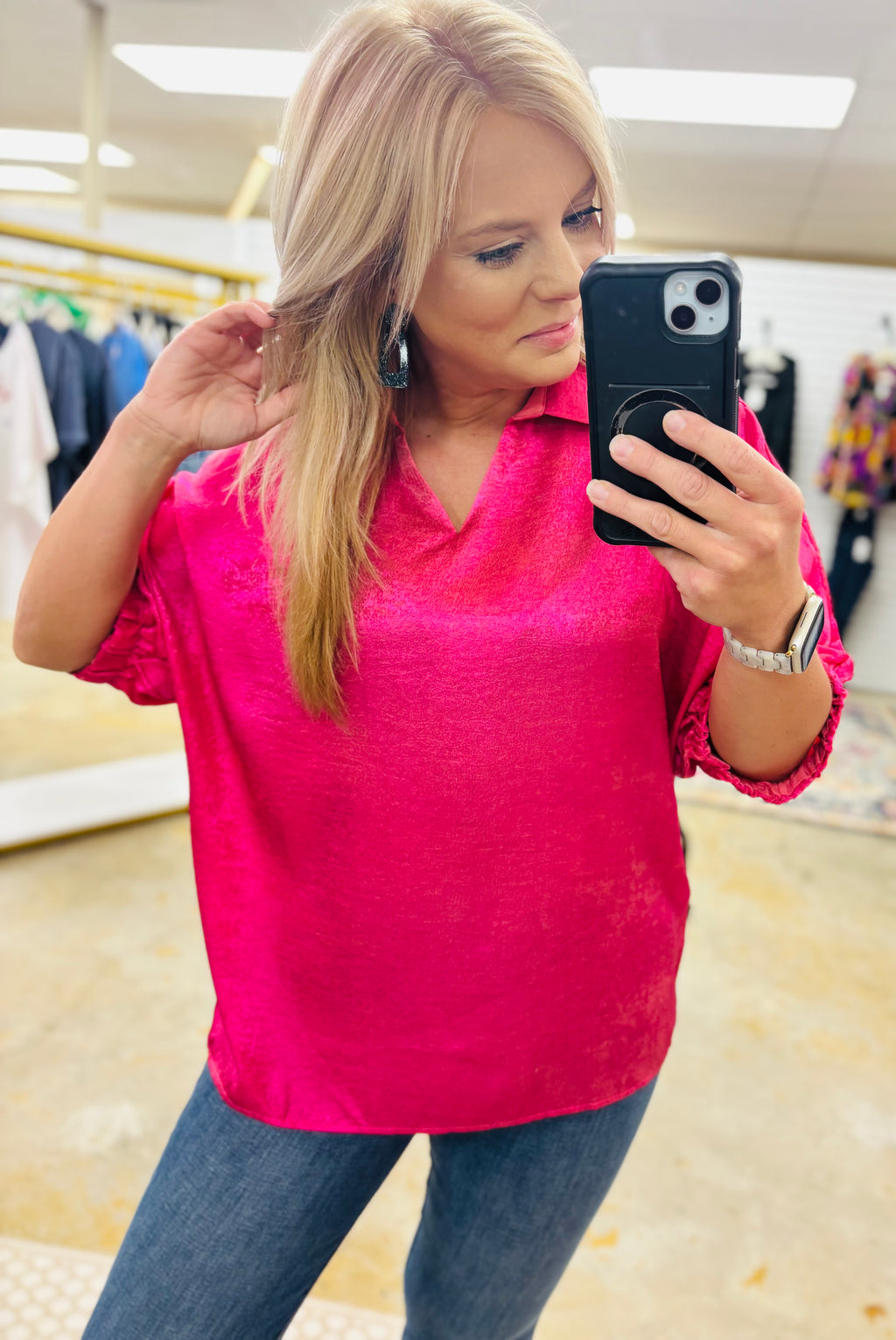 Hot Pink Metallic Blouse