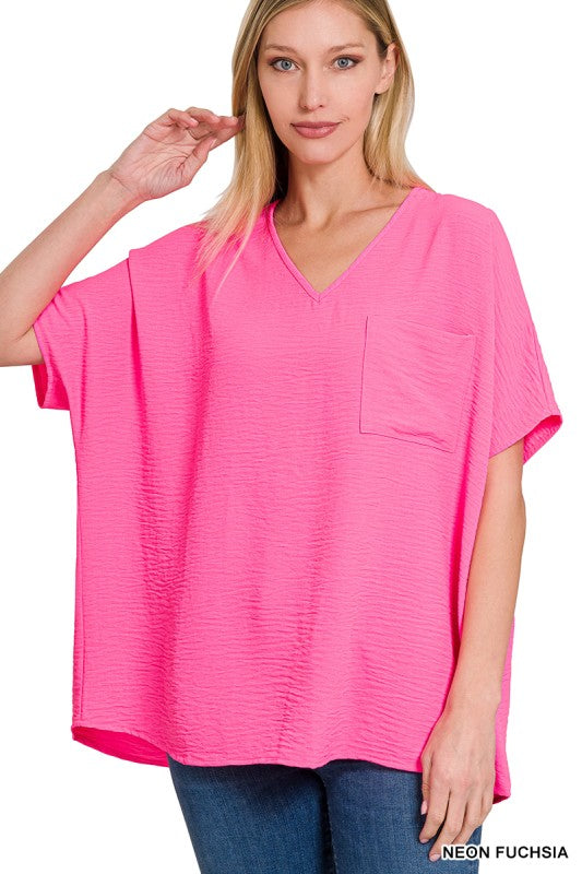 Hot Pink Basic Airflow Pocket Top