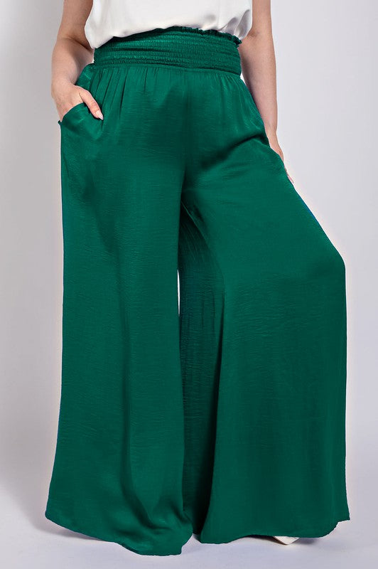 Emerald Satin Flowy Pants
