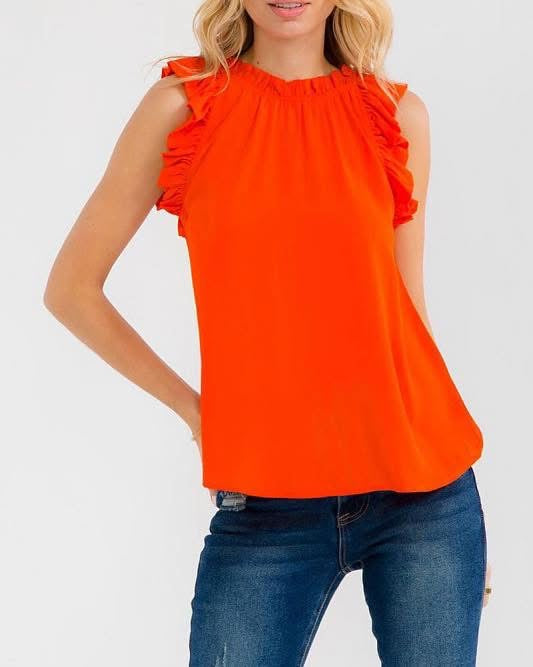 Red-Orange Sleeveless Shoulder Blouse