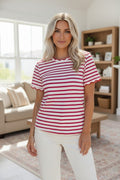 Red Striped Scalloped Blouse