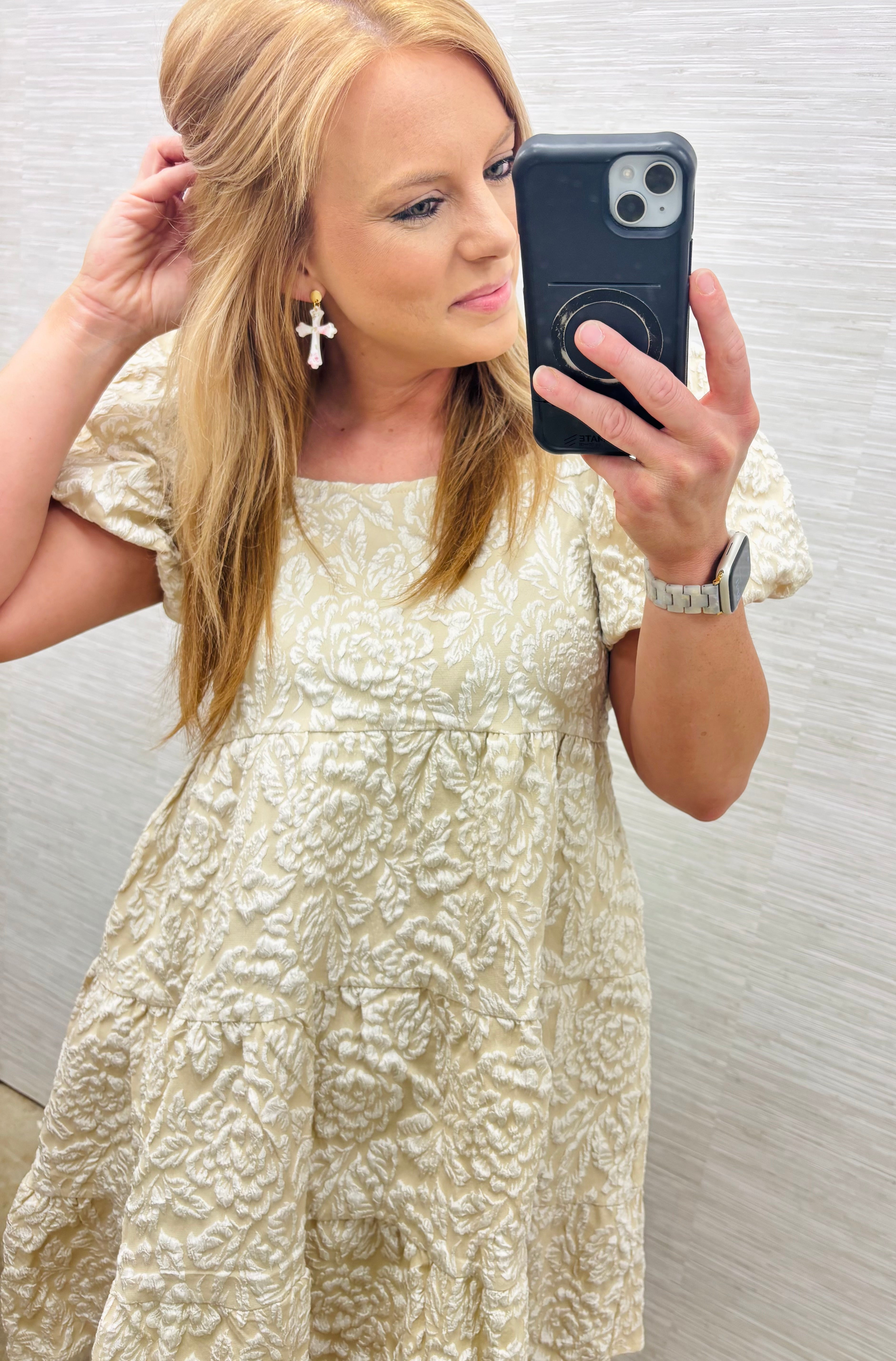 Khaki Embroidered Dress