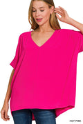 Hot Pink Basic Airflow Middle Seam Blouse