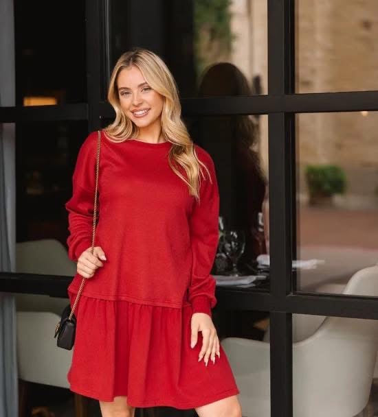 Long Sleeve Knit Red Dress