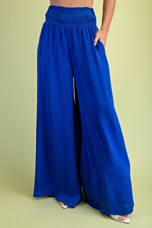 Royal Blue Satin Flowy Pants