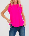 Hot Pink Sleeveless Shoulder Blouse