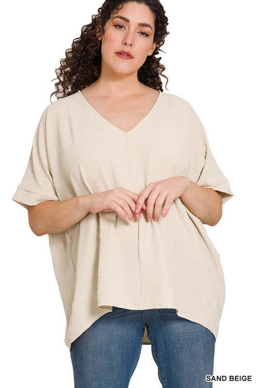 Oatmeal Basic Airflow Middle Seam Blouse