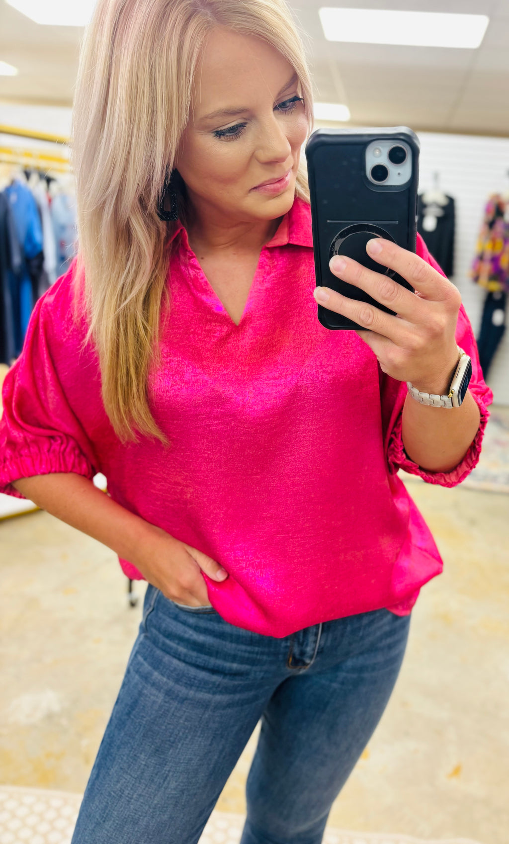 Hot Pink Metallic Blouse