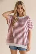 White & Red Striped Top