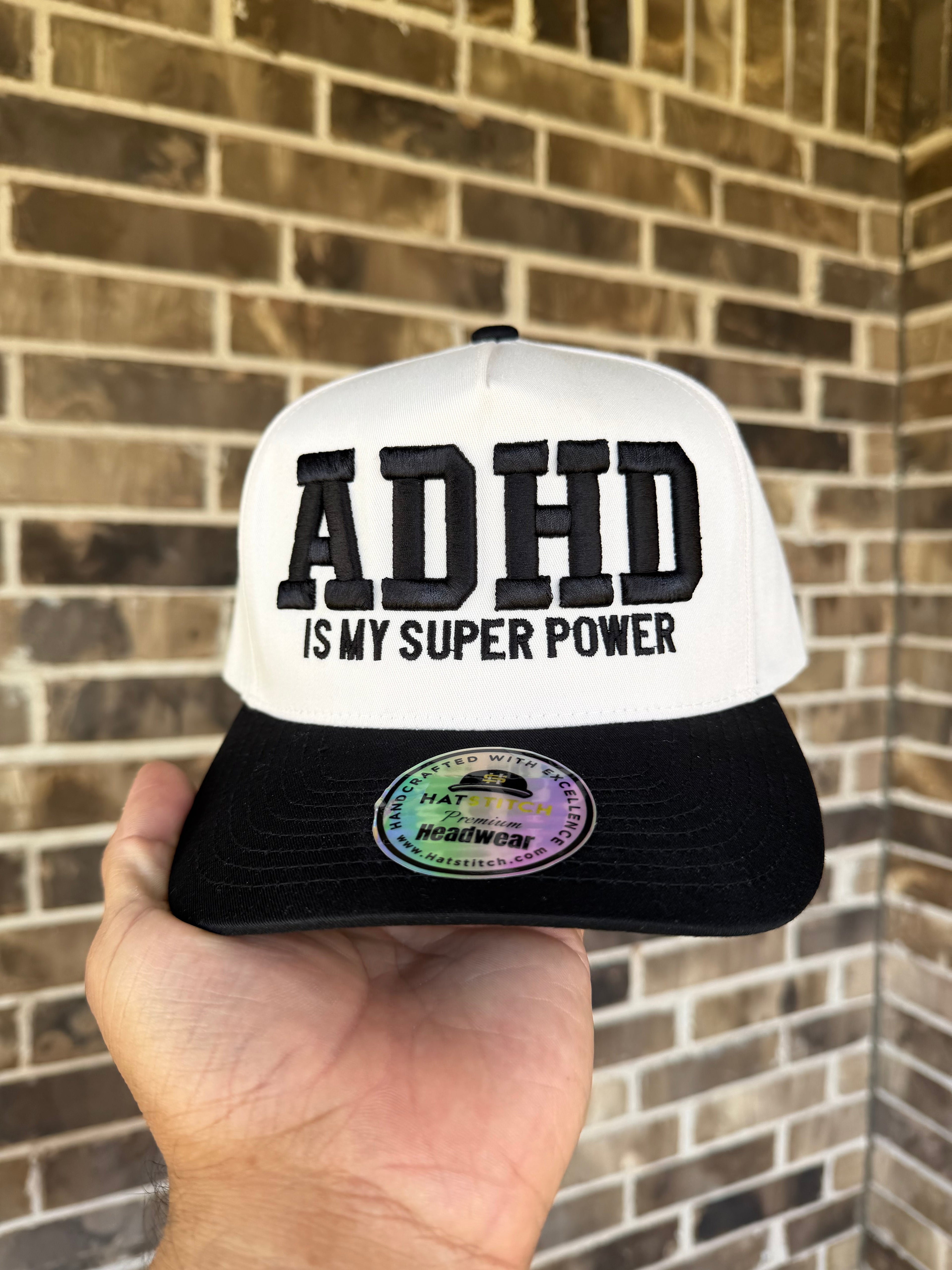 ADHD Is My Super Power Embroidered Trucker Hat – Pink & Black