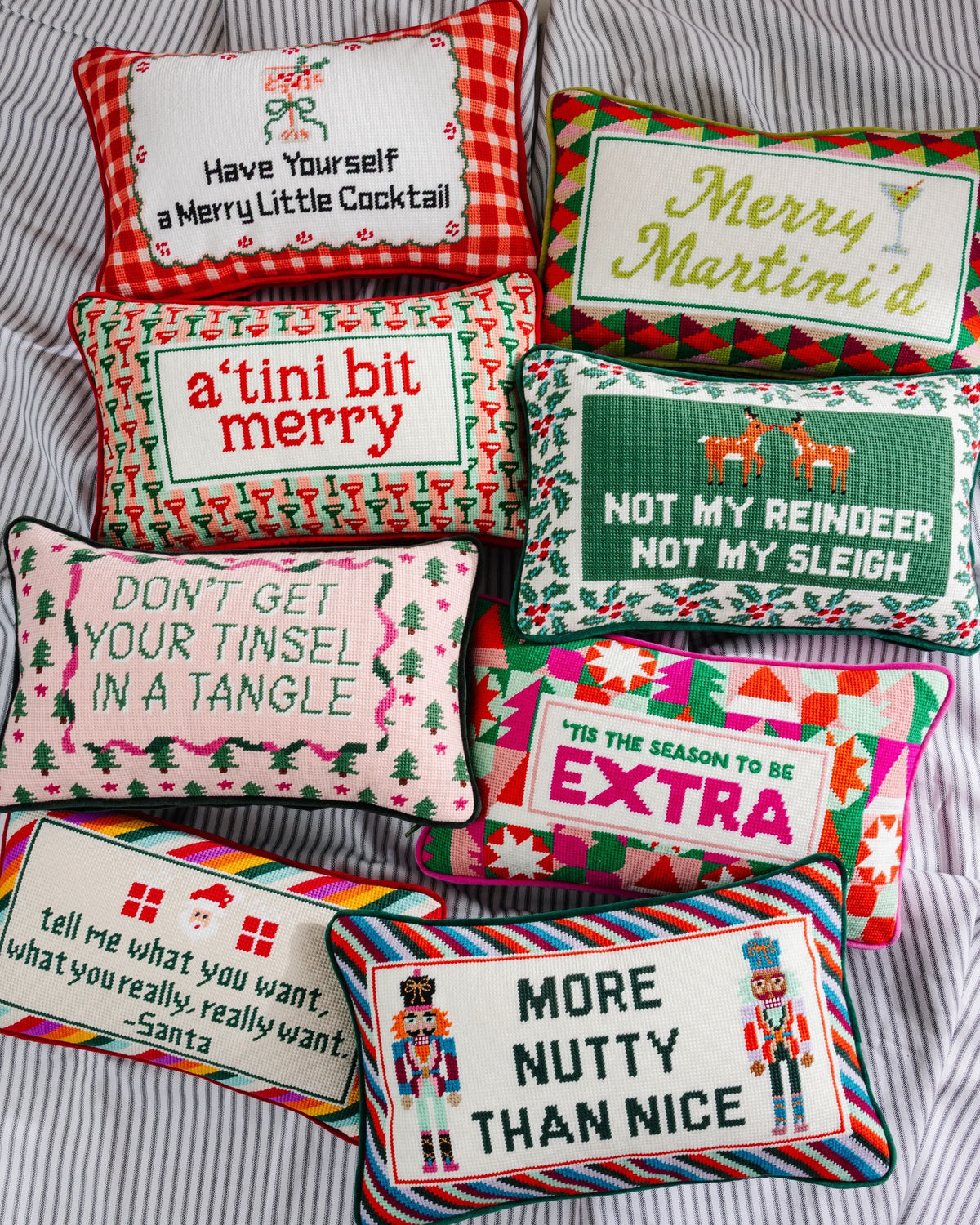 Merry Little Cocktail Needlepoint Pillow