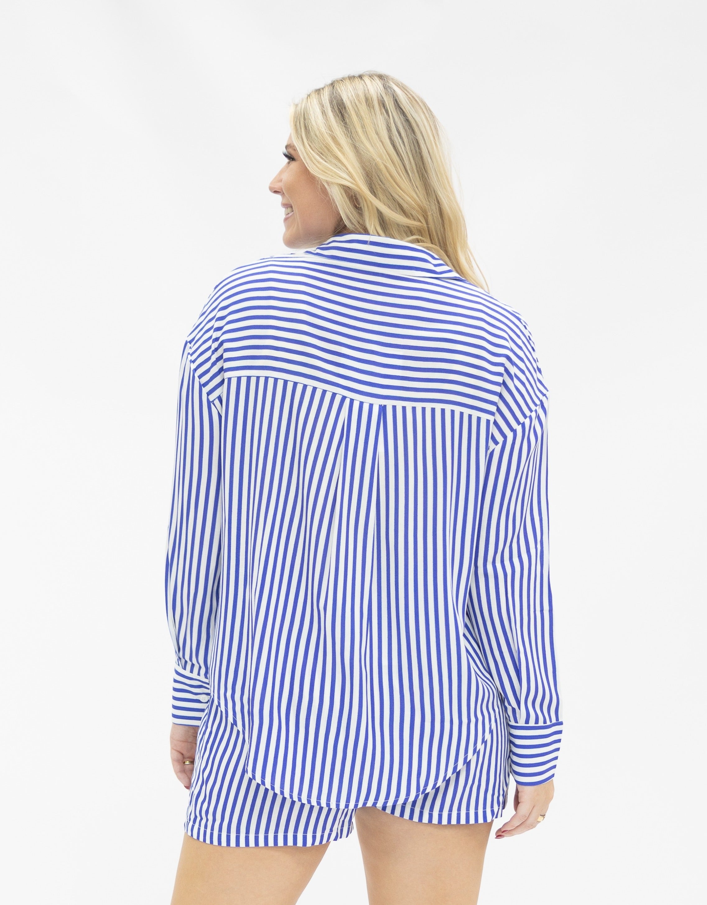 Trouser Shorts, Blue Stripes