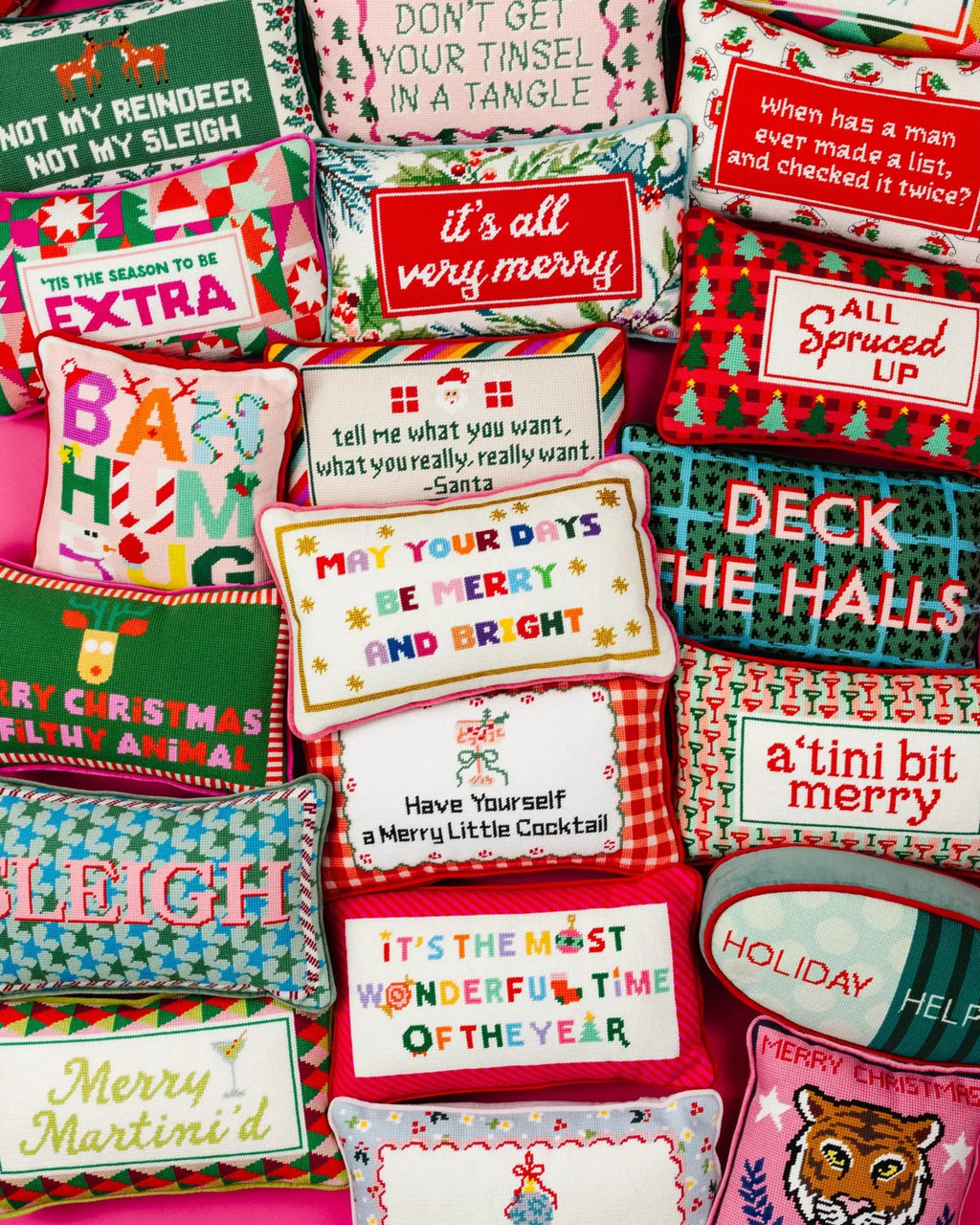 Merry & Bright Needlepoint Pillow