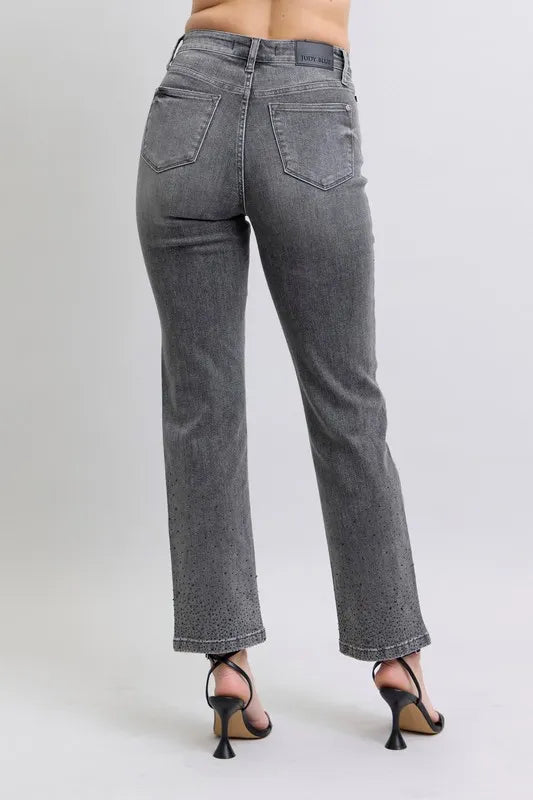 Judy Blue Full Size High Waist Rhinestone Straight Jeans Plus Size