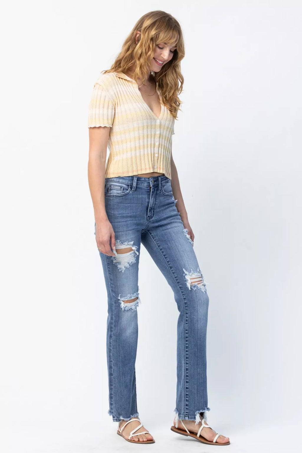 Judy Blue Full Size Mid Rise Destroy Straight Jeans Plus Size